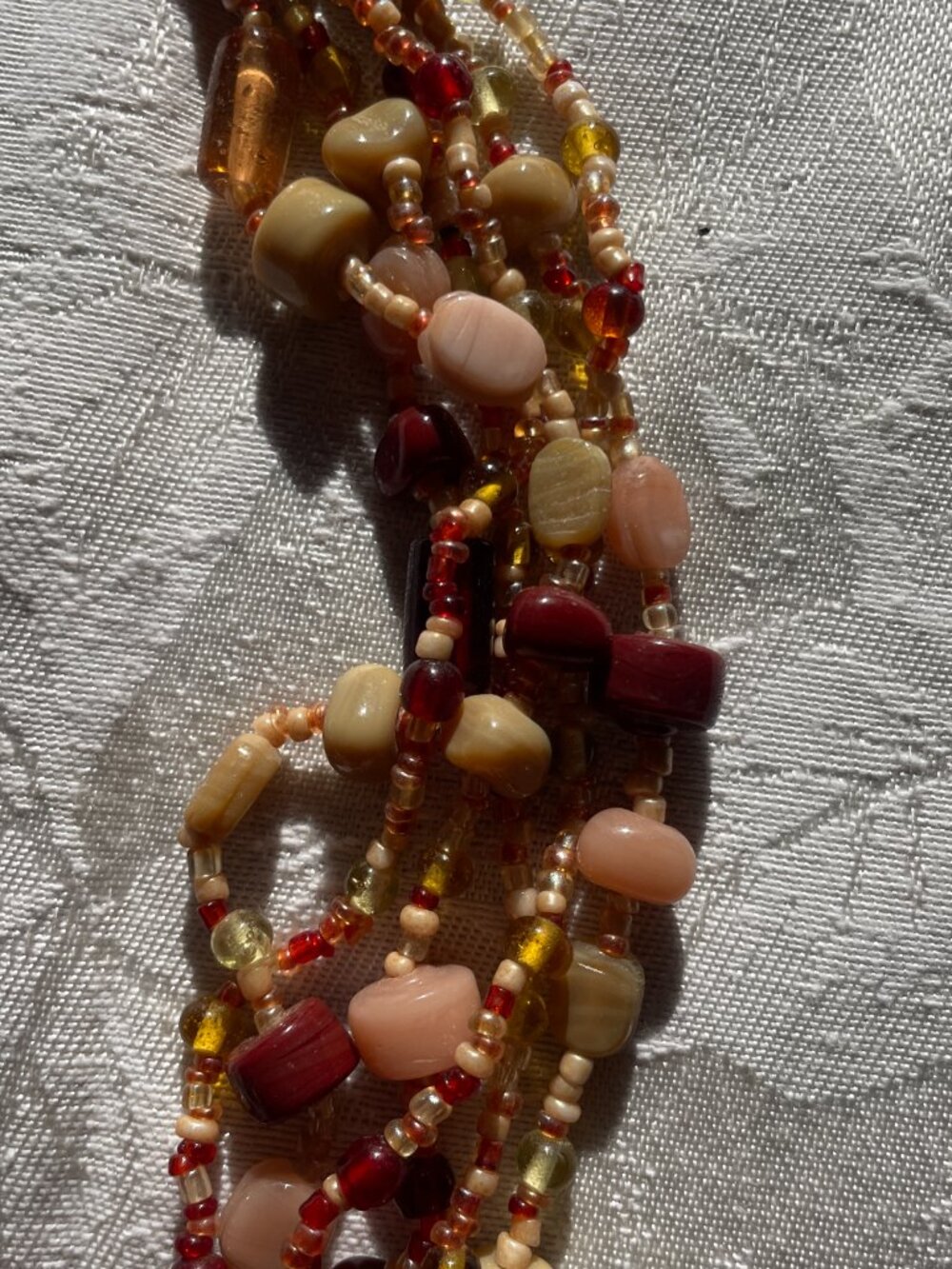 Multi Strand Beaded Necklace Tan and Brown stone and glass beads 170 g 24" - Picture 4 of 7